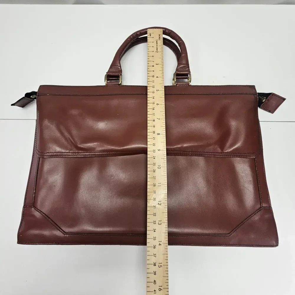 Mid Century Modern Briefcase Twin Handle Grip Burgundy Faux Leather Career Retro